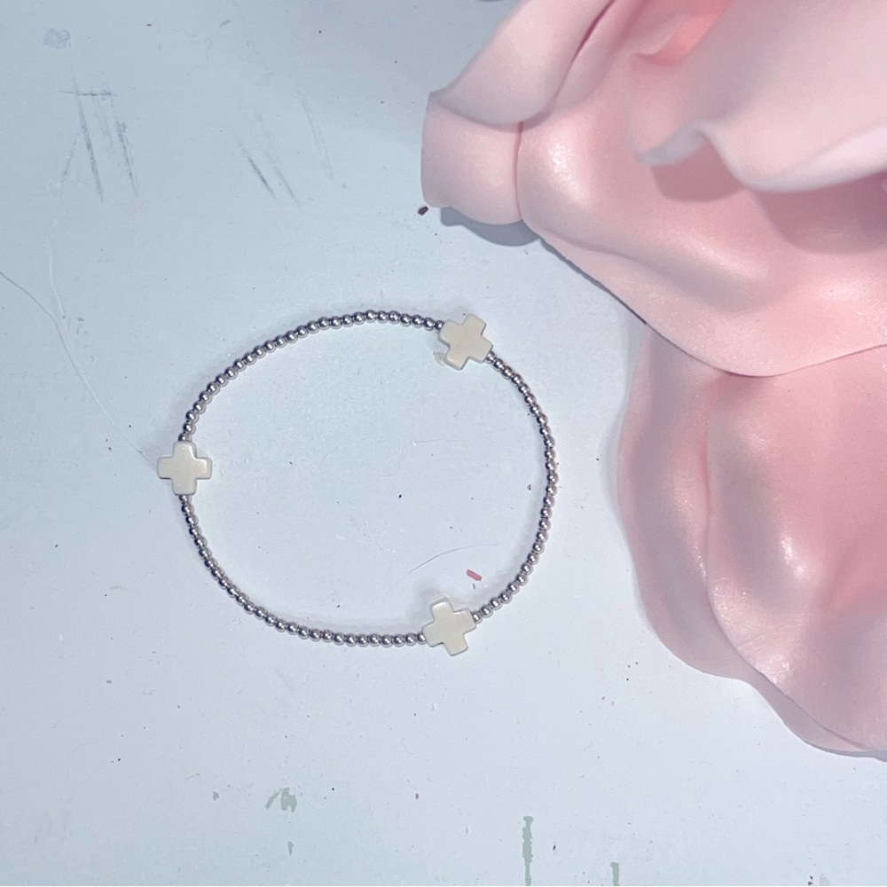 E Newton signature cross silver bracelet